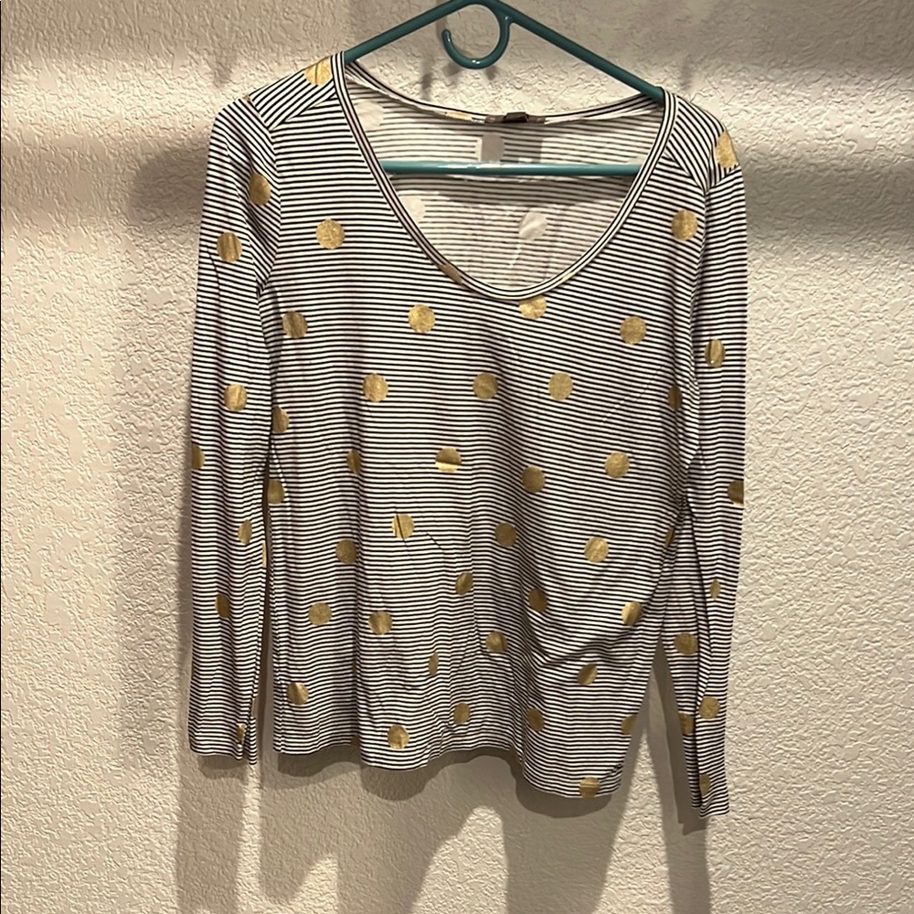 LOFT Gray and Gold Fitted Long Sleeve Blouse